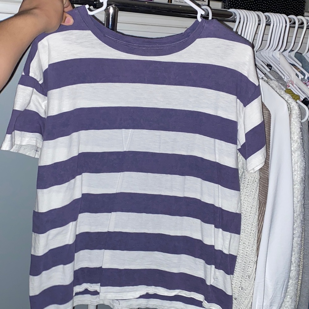 Purple&White Striped Boyfriend Tee Style Shirt — American Eagle (Size Medium)